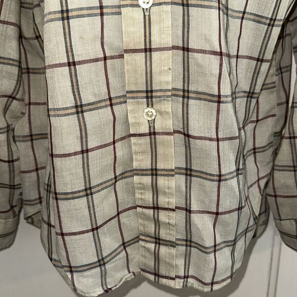 Vtg  60s/70s Towncraft Tan Plaid Polyester/Cotton Button Down Long Sleeve Shirt - Picture 3 of 8